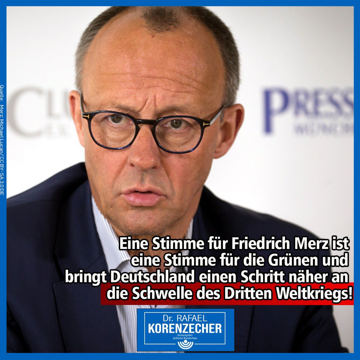 Eine Stimme für <a href="/_FriedrichMerz/">Friedrich Merz</a> ist eine Stimme für die Grünen und bringt Deutschland einen Schritt näher an die Schwelle des Dritten Weltkriegs.

Nach dem Ampel-Aus hatte der <a href="/CDU/">CDU Deutschlands</a> -Chef eine einzigartige Chance, das Land wieder auf Kurs zu bringen. Diese Chance hat er aber im