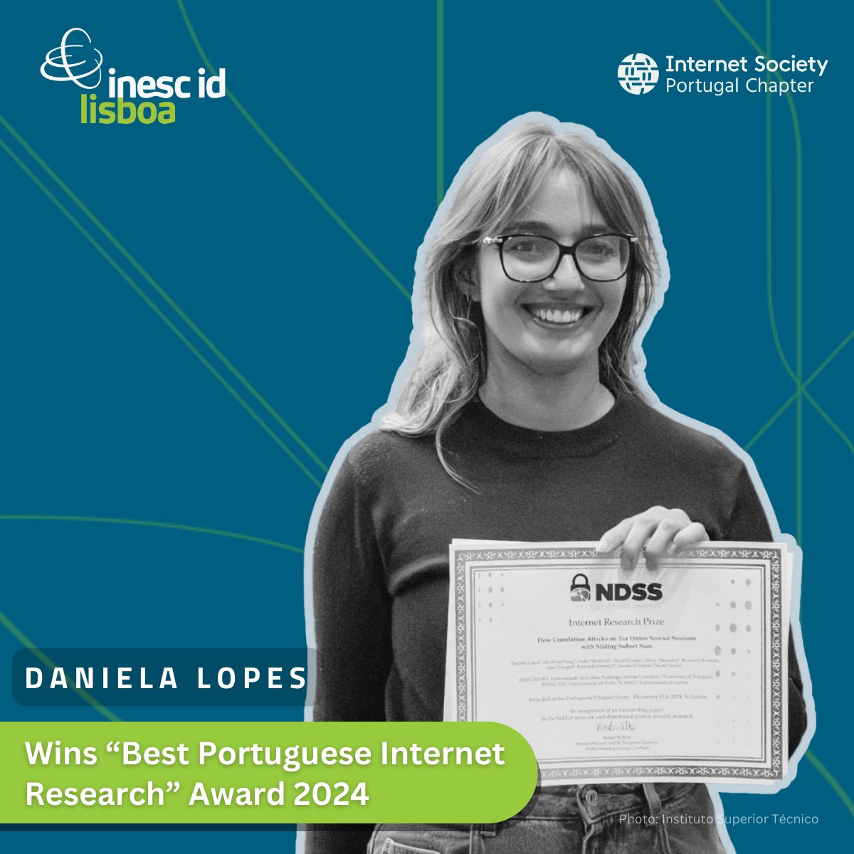 INESC-ID (@inescid) on Twitter photo 🏆Daniela Lopes, Phd student at INESC-ID, <a href="/CMUPortugal/">CMU Portugal</a>, and <a href="/istecnico/">Instituto Superior Técnico</a>, won the 2024 "Best Portuguese Internet Research” by @isocpt!
The paper resulted from the CMU Portugal Project “DAnon" and contributed to the protection of citizen's rights online. Congratulations, Daniela!👏 🏆Daniela Lopes, Phd student at INESC-ID, <a href="/CMUPortugal/">CMU Portugal</a>, and <a href="/istecnico/">Instituto Superior Técnico</a>, won the 2024 "Best Portuguese Internet Research” by @isocpt!
The paper resulted from the CMU Portugal Project “DAnon" and contributed to the protection of citizen's rights online. Congratulations, Daniela!👏