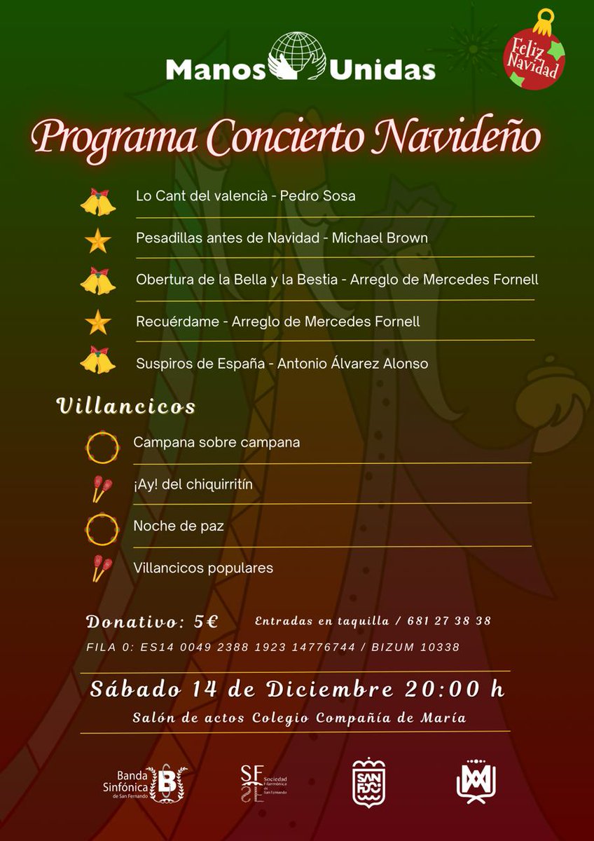 No te pierdas el Concierto Benéfico Navideño este sábado en el Salón de Actos de <a href="/sfciamaria/">Compañía de María SF</a>