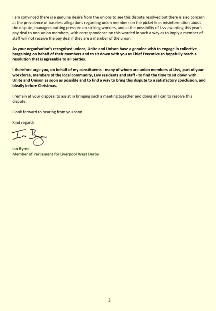 I have written to <a href="/LivvHousing/">Livv Housing Group</a> CEO to urge her to work with Unite and Unison in order to bring the ongoing industrial dispute to an end. I have also offered to facilitate a meeting between Livv and the unions so that meaningful discussions can take place as soon as possible.
