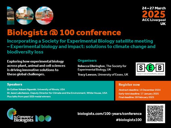 SEBiology's tweet image. 🚨 Final call! Today is the LAST day to submit your abstract for the SEB Satellite Meeting at The Biologist&apos;s 100 Conference! 

Don&apos;t miss the chance to join this unique event.

Submit now: 
sebiology.org/resource/final…

#SEBSatelliteMeeting #Biologists100 #SubmitYourAbstract
