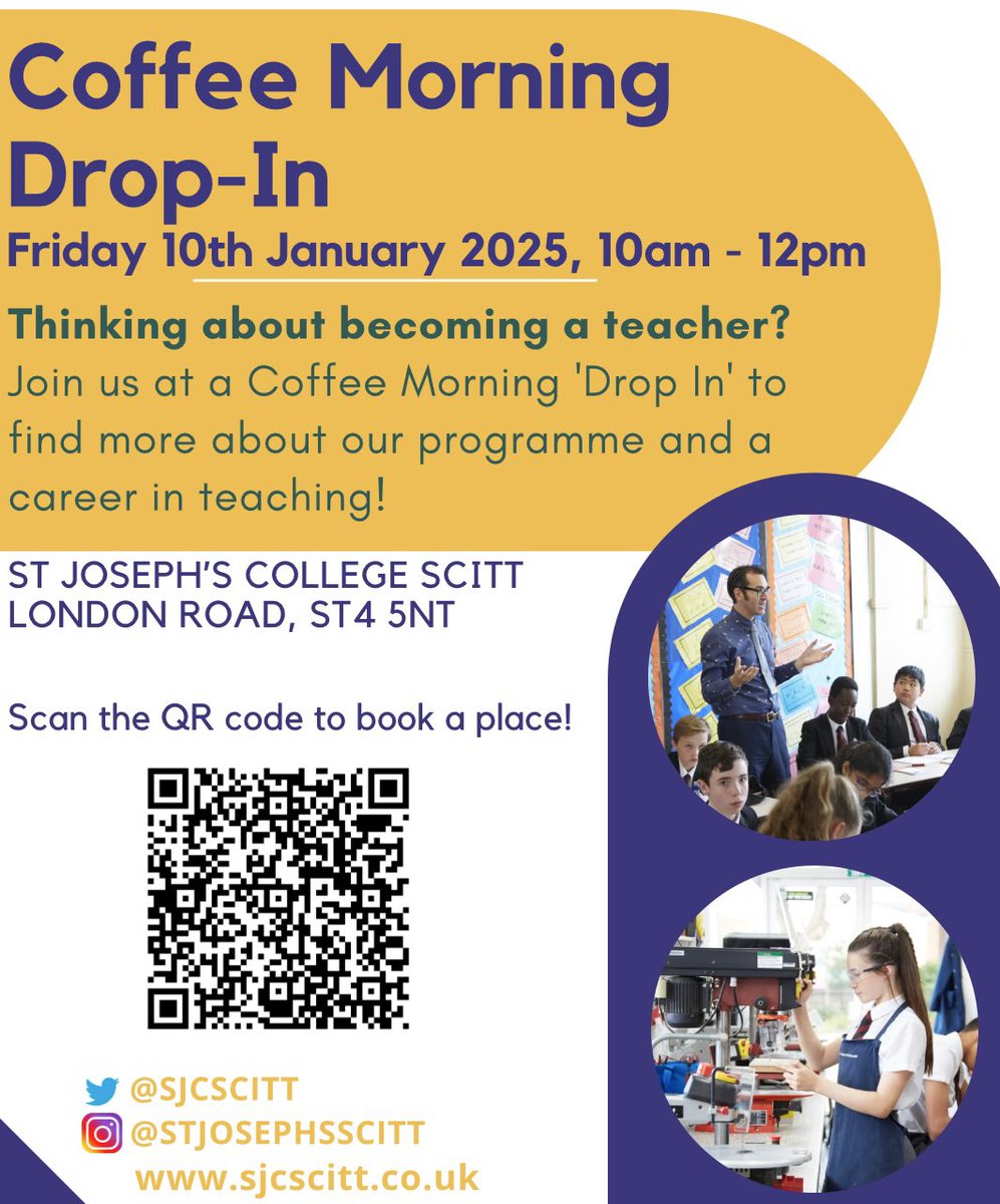 🗓️Diary date! A great opportunity to learn more about a career in teaching and will allow you to ask any questions you may have.

Book a place by scanning the barcode or click here: docs.google.com/forms/d/e/1FAI… 📣 

#getintoteaching #traintoteach