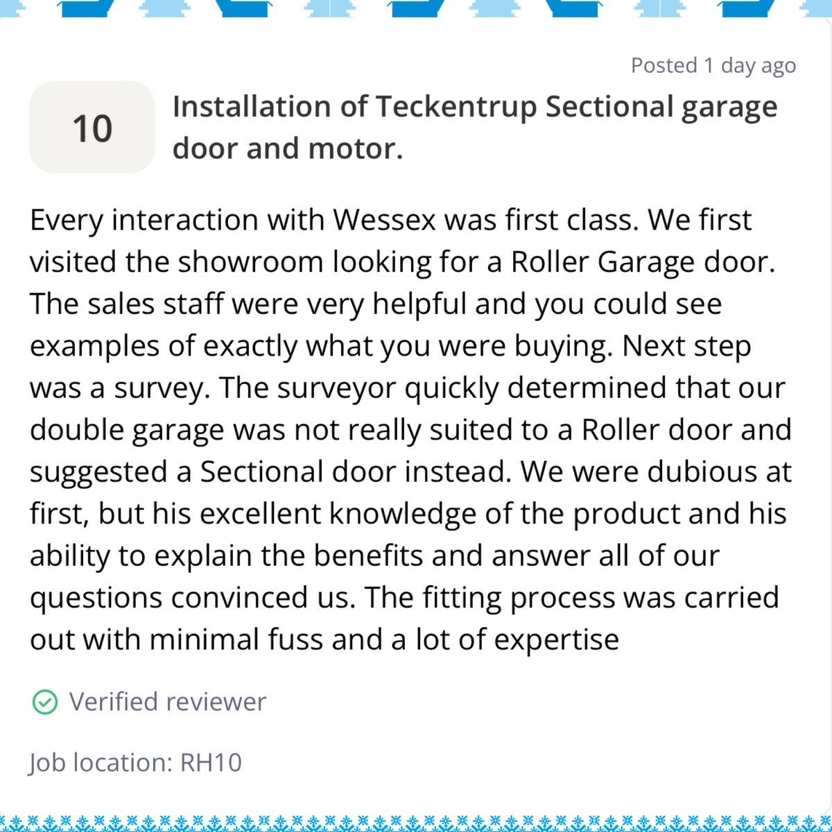 WessexGarageDrs's tweet photo. We always value the time our customers take to leave their comments and as importantly their recommendations. We're extremely proud of our team and these reviews endorse that we are providing the best service we can - well done team.
#garagedoors #checkatrade https://t.co/PHWK0eoya1