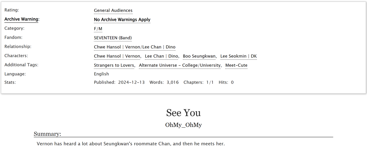 See You - chansol - Strangers to Lovers

archiveofourown.org/works/61294840