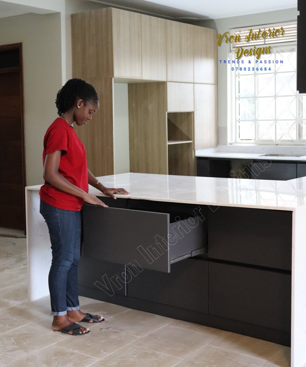 VronDesigns's tweet image. #kitchenislanddesign and #kitchencounter styles with storage on both sides is the way to go. 0780236684 0705578246. This comes with advantages like maximizing storage and having a big work top on the island/counter.