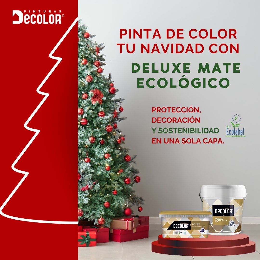 PinturasDecolor's tweet photo. Pinta de color tu Navidad
En #PinturasDECOLOR, comprometidos con el medio ambiente, impulsamos el desarrollo de soluciones sostenibles como DELUXE MATE ECOLÓGICO, con certificado #Ecolabel que garantiza un enfoque responsable con el cuidado del entorno.

https://t.co/oK1EfYaORE https://t.co/r3knBJsZa1