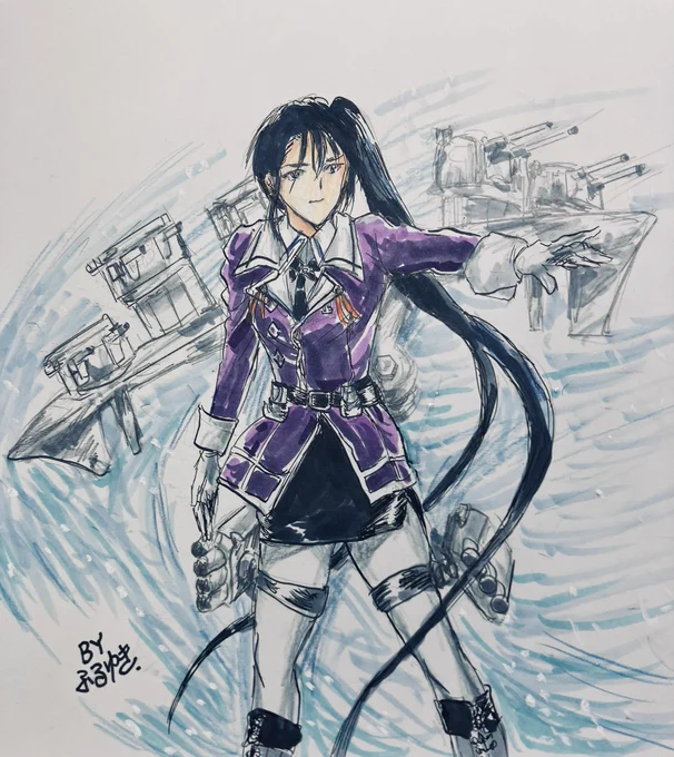 艦これの重巡・那智さんを描きました(武装とか鉛筆画ですが)。 
