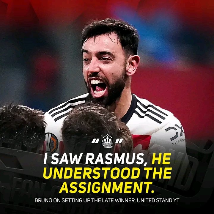 Bruno Fernandes on Rasmus Hojlund wining goal.