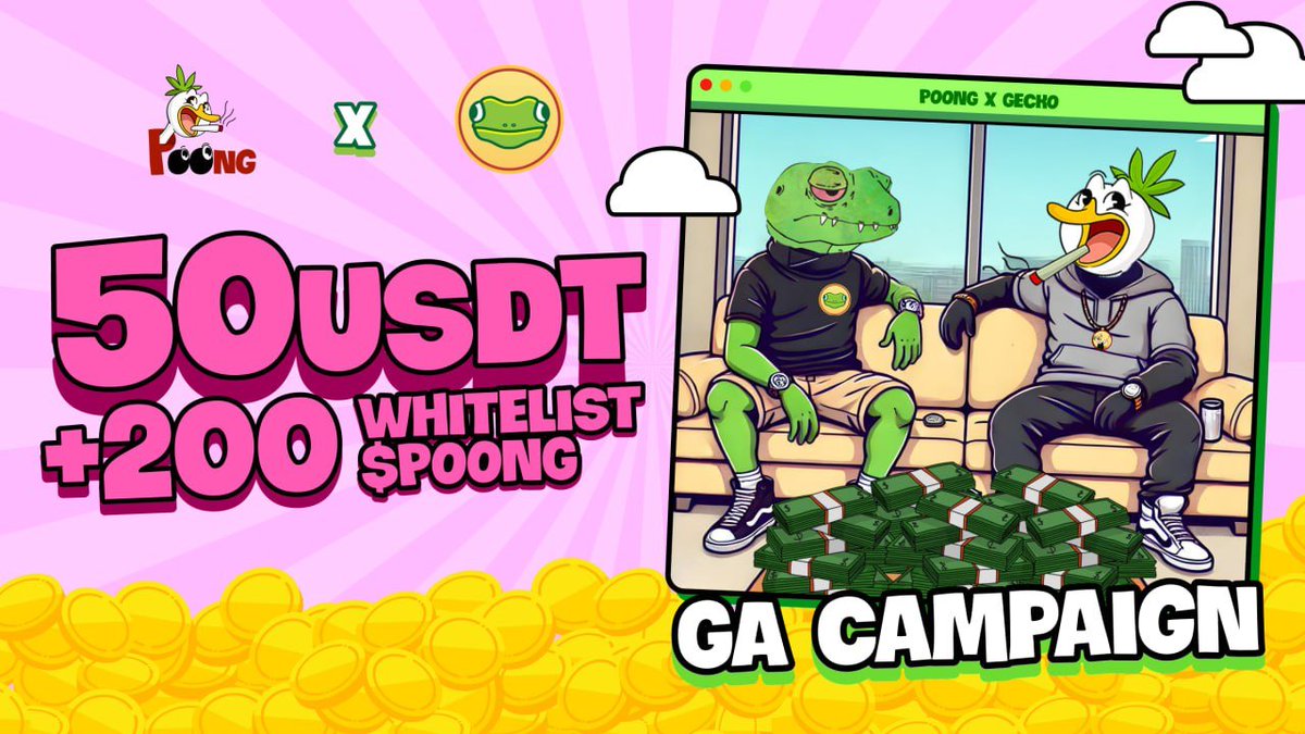 🎁 Gecko Inu x Poong Giveaway

Gecko Inu and Poong have teamed up to spice up the #AVAX community with a joint giveaway for both communities.

💰Prizes: 50 USDT &amp; 200 airdrop slots
💎Winners: 250 lucky winners

↪️ To enter:
🔺Follow <a href="/GeckoInuAvax/">Gecko Inu 🦎 🔺</a> &amp; <a href="/PoongAvax/">Poong 🦆🔺</a> on X &amp; Telegram