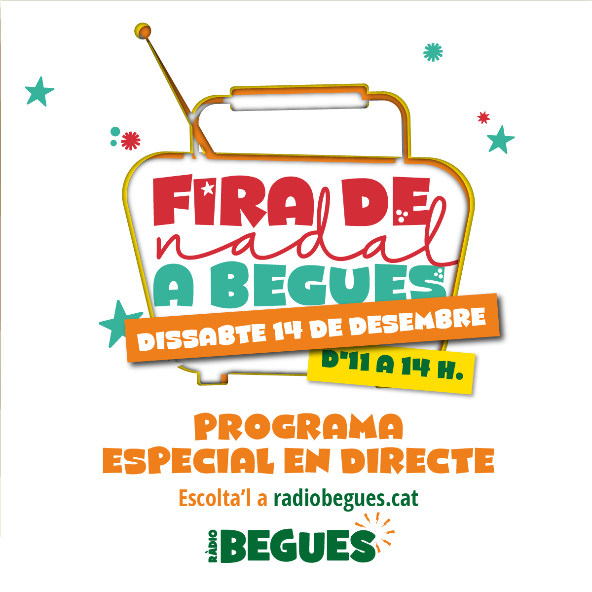 📻 Demà dissabte, 14 de desembre, serem al Petit Casal per oferir un programa en directe amb motiu de la Fira de Nadal de #Begues, d'11 h a 14 h 🎄

🎤 Entrevistes, tertúlies, música i molt bon caliu que podràs seguir en directe a alacarta.radiobegues.cat 🌟