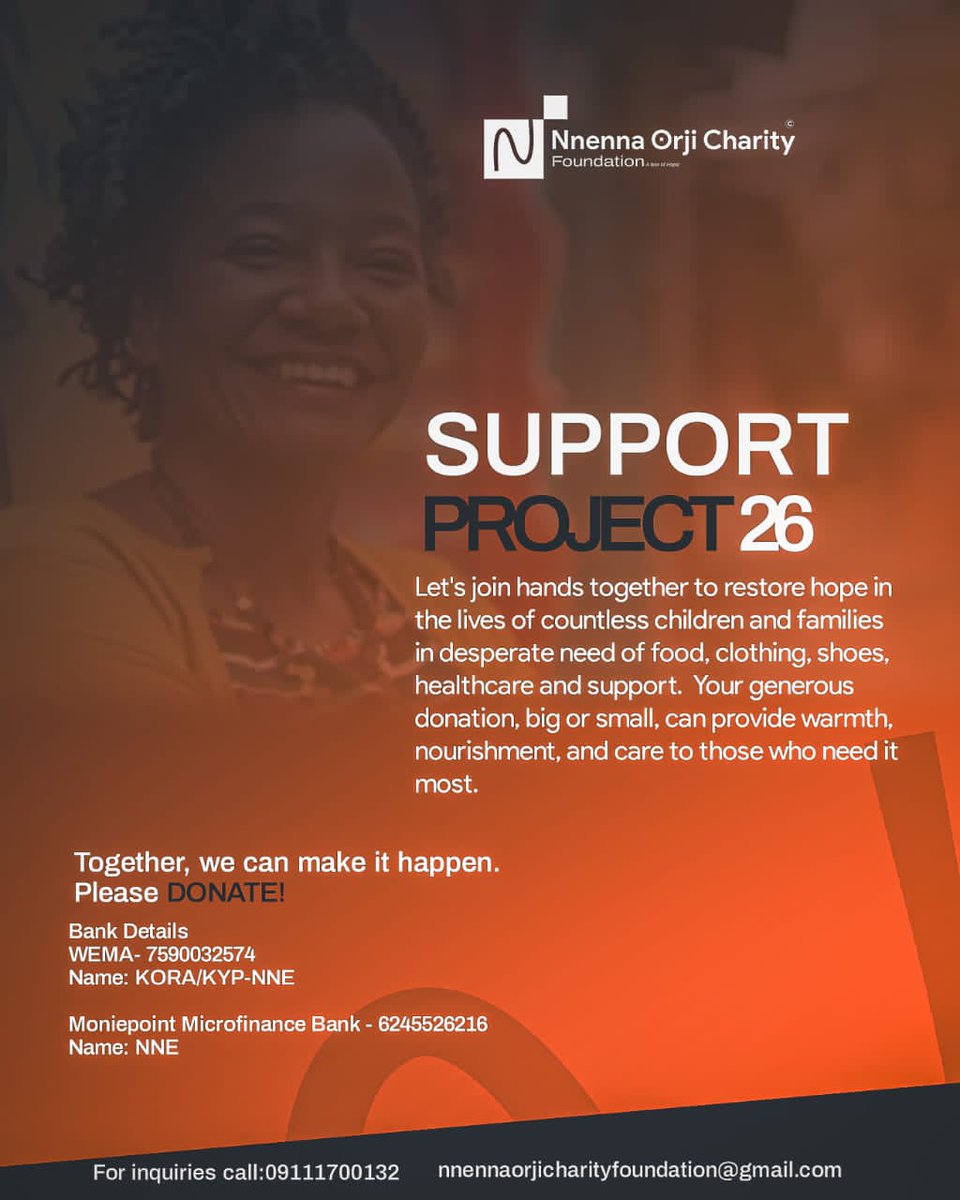 NOCFHQ's tweet photo. Be the reason someone smiles today. 
Support Project 26 and help bring hope, warmth, and care to those in need.
Every contribution makes a difference!

#donate #ngoinnigeria #ngo #giving #givingback #nocf #lagos #kano #nigeria https://t.co/eJKEYnH55R