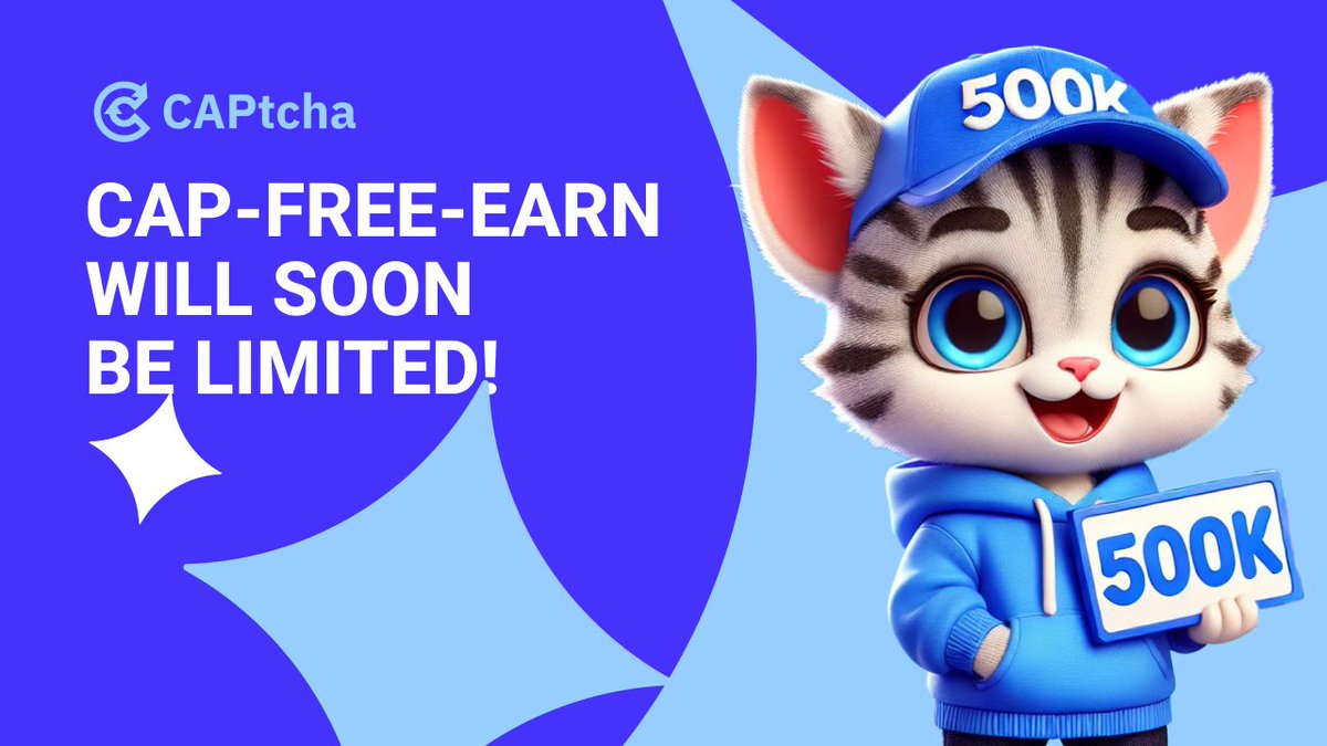 CAPtchaAirdrop's tweet photo. ⚠️ CAPtcha is moving to the next phase! Don’t miss your last chance to earn free CAP!
Free earning CAP will soon be limited! 🚀

👉 In case you didn’t know, CAPtcha isn’t just an amazing anti-spam bot, but we also let you earn CAP by solving CAPTCHAs. However... this golden opportunity won’t last forever.

As the project gears up for the next phase:
⚡️ The amount of CAP you can earn daily will significantly decrease.
⚡️ Earning CAP might even be discontinued altogether in the near future.

So, here’s your heads-up:
🕙 Start earning CAP now and stock up as much as you can. You won’t want to miss out when CAP becomes even more valuable in the future! 🏃

CAP amount is a key factor for converting to $CPC tokens!