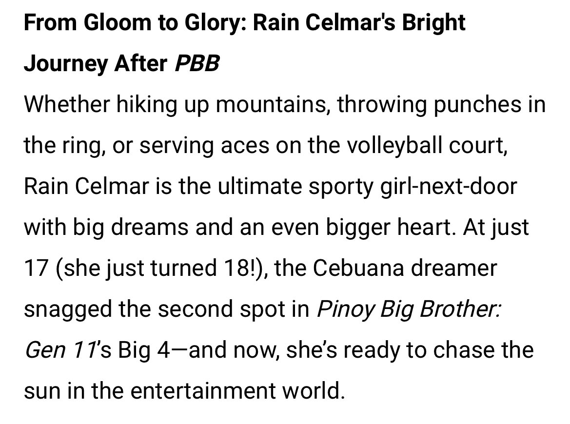 dearest_rainah's tweet photo. They highlighted Rainah’s sports in the article! They even called her “The Ultimate Sporty Girl-Next-Door” 🥹

RAIN CELMAR | #RainCelmar https://t.co/nzMYqcFfkY