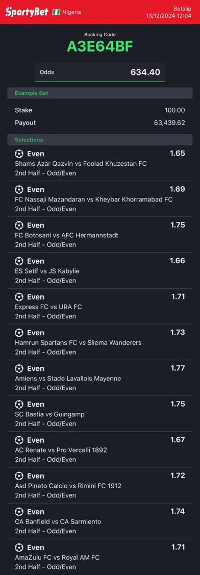 Afc_saks1's tweet image. Even - 30590C1

1st half even - 5970CCD

2nd half even - A3E64BF

HT or FT X - 4C6F794