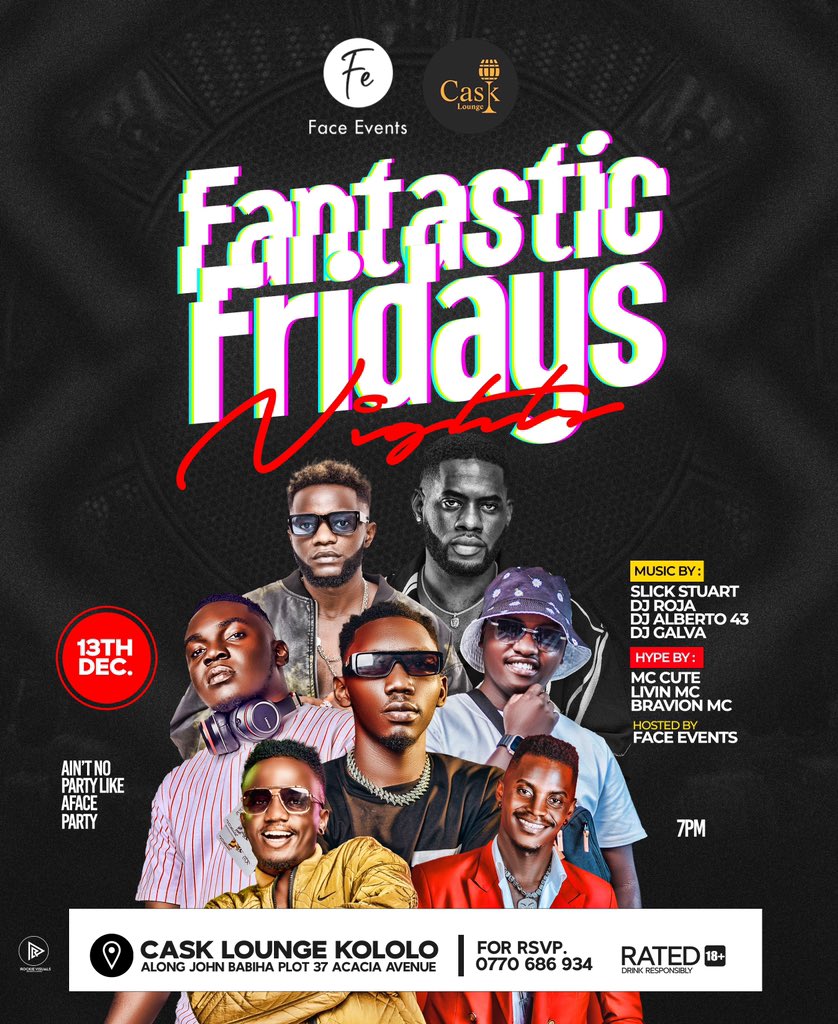 Face_EventsUG's tweet photo. We host the biggest Friday party in Kampala @CaskLoungeKla 

The super line up of entertainers is all ready for you,book your tables and have a blast with us tonight. 

#FantasticFridays https://t.co/9tSEfoBYFr