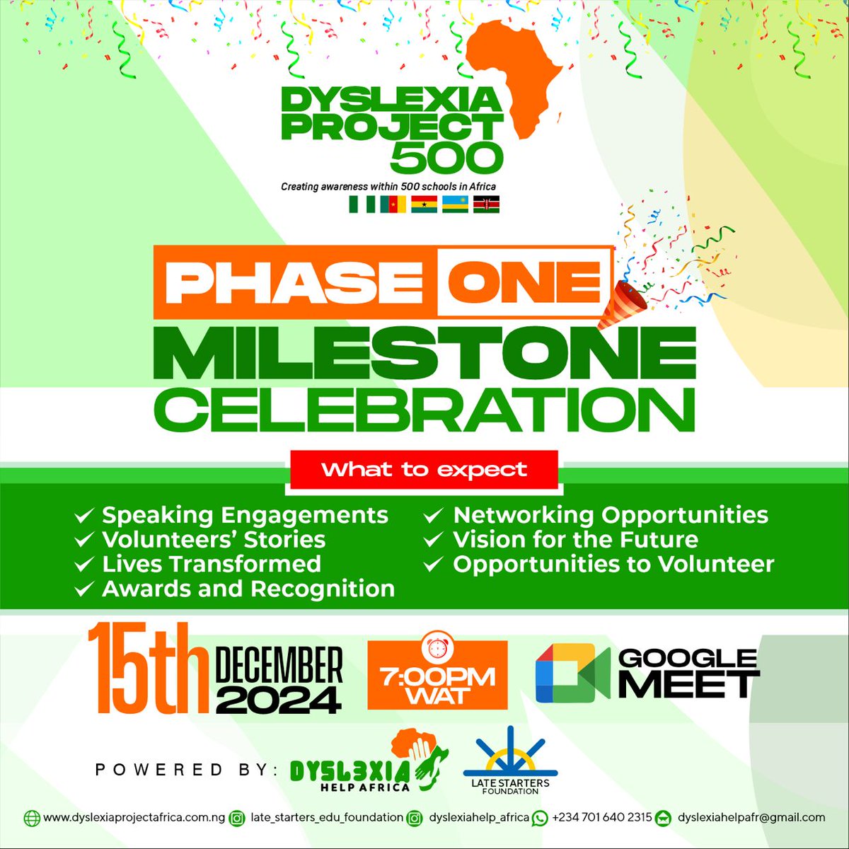 DyslexiaProjAfr's tweet photo. Cheers to a Successful Phase One of the Dyslexia Project 500!
What an incredible 3 months of IMPACT!!!
Join us to celebrate on the 15th of December 2024 by registering with this link: https://t.co/wLzpcpH4d9
#Dyslexia500
#DyslexiaAwarenessAfrica
#500SchoolsForDyslexia
#Dyslex https://t.co/ldsx87iNX4