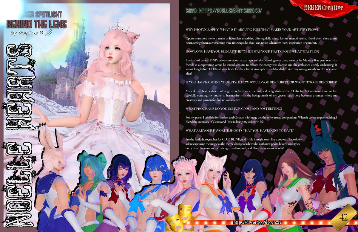 Today, we've got our "Behind the Lens" segment, featuring Noelle Hearts! GPOSERs take pride in their work like no other, and that shines through in this article. Check it out at the magazine proper!

discord.gg/degenxiv 
degenmagazine.com