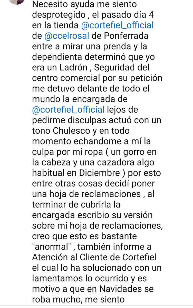 manerasdevivir3's tweet photo. No se puede humillar a la gente y luego apenas disculparse @Cortefiel_es de
el @CCElRosal  @FACUA https://t.co/aViVHVjhDg