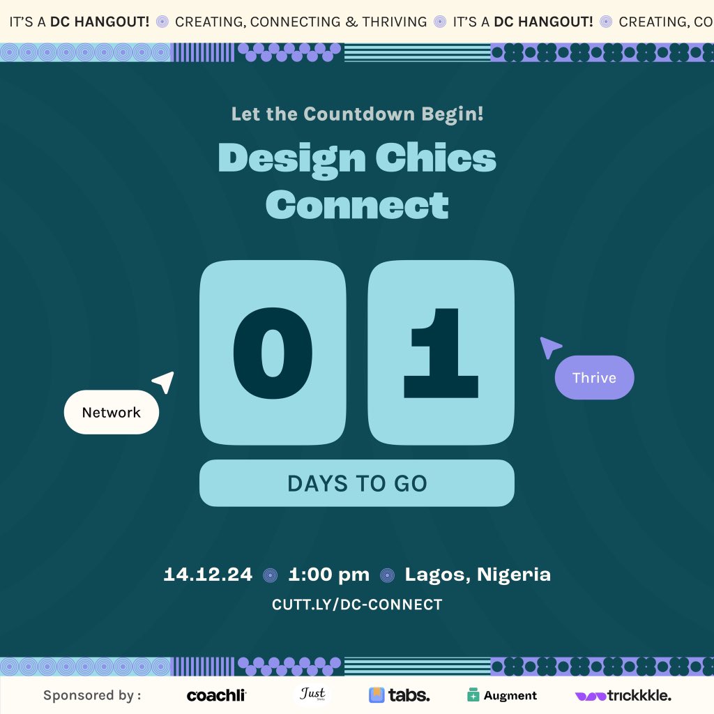 Designchics's tweet photo. Just 1 day to go until DC Connect kicks off in Lagos! 🎉
We can’t wait to welcome amazing female designers from across the city for a day filled with connection, growth, and inspiration. Let’s create unforgettable moments tomorrow! 🩵
#DCConnect #DesignChics #EventsInLagos #FemaleDesigners