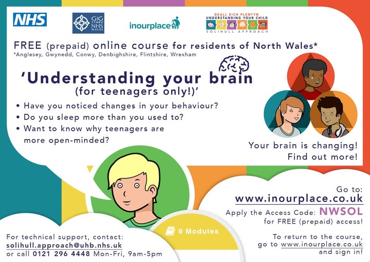 Calling all Teenagers!!...A course just for you
“Understanding your Brain”.
Click on the link below and input the free access code NWSOL
inourplace.heiapply.com/online-learnin…
#SolihullNWales #supportingfamilies <a href="/BetsiCadwaladr/">Betsi Cadwaladr</a>   #teenagers