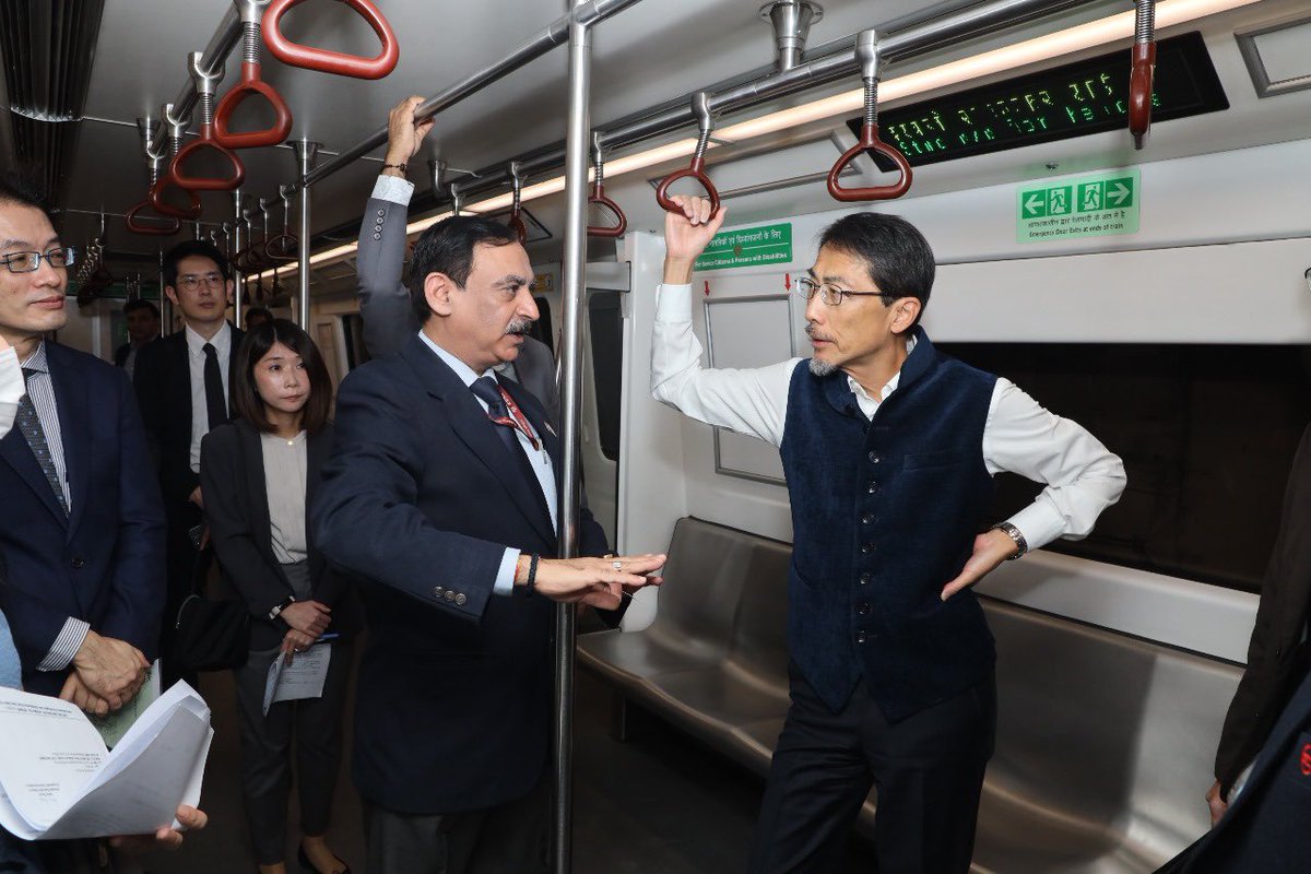 OfficialDMRC's tweet photo. HIS EXCELLENCY MR. ONO KEIICHI, AMBASSADOR OF JAPAN TO INDIA VISITS DELHI METRO

His Excellency Mr. ONO Keiichi, Ambassador of Japan to India, today visited the Delhi Metro system and was accompanied by Dr. Vikas Kumar, Managing Director, DMRC during his journey on the Metro from Central Secretariat till Chawri Bazaar. 
 
During his visit, His Excellency showed keen interest on various operational facilities including dedicated coach in every train for women, CCTV surveillance, driverless trains etc. besides enquiring about ongoing Phase-4 works on various corridors.  He praised the DMRC for its excellent work and described the Delhi Metro project as an amazing collaboration between India and Japan. The journey concluded with a visit to Patel Chowk Metro Museum.

The Delhi Metro Project is a symbol of Indo-Japanese collaboration and the Government of Japan (Japan International Cooperation Agency) has substantially funded the Delhi Metro Projects from the beginning and is also funding Phase-IV of the project. 

#delhimetro