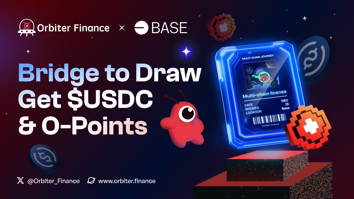 Orbiter_Finance's tweet photo. 🎉 The lucky draw is still ongoing! 🎉

🔑 Previous round licenses can win double rewards — O-Points & USDC! 1 tx = 1 entry, max 10 draws/day.

⭐️ No license? Complete 15 txs for a multi-chain license, or just 3 txs for each draw.

Join in and win: https://t.co/Jh1qIBTeid

⏰ 2024/12/6 10:00 UTC -  2024/12/20 10:00 UTC