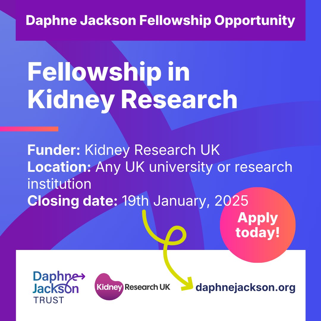 Daphne Jackson Trust (@daphnejacksontr) on Twitter photo Take a look at our fellowship opportunity with <a href="/Kidney_Research/">Kidney Research UK</a>, closing 19th January: daphnejackson.org/fellowship/kid… Take a look at our fellowship opportunity with <a href="/Kidney_Research/">Kidney Research UK</a>, closing 19th January: daphnejackson.org/fellowship/kid…