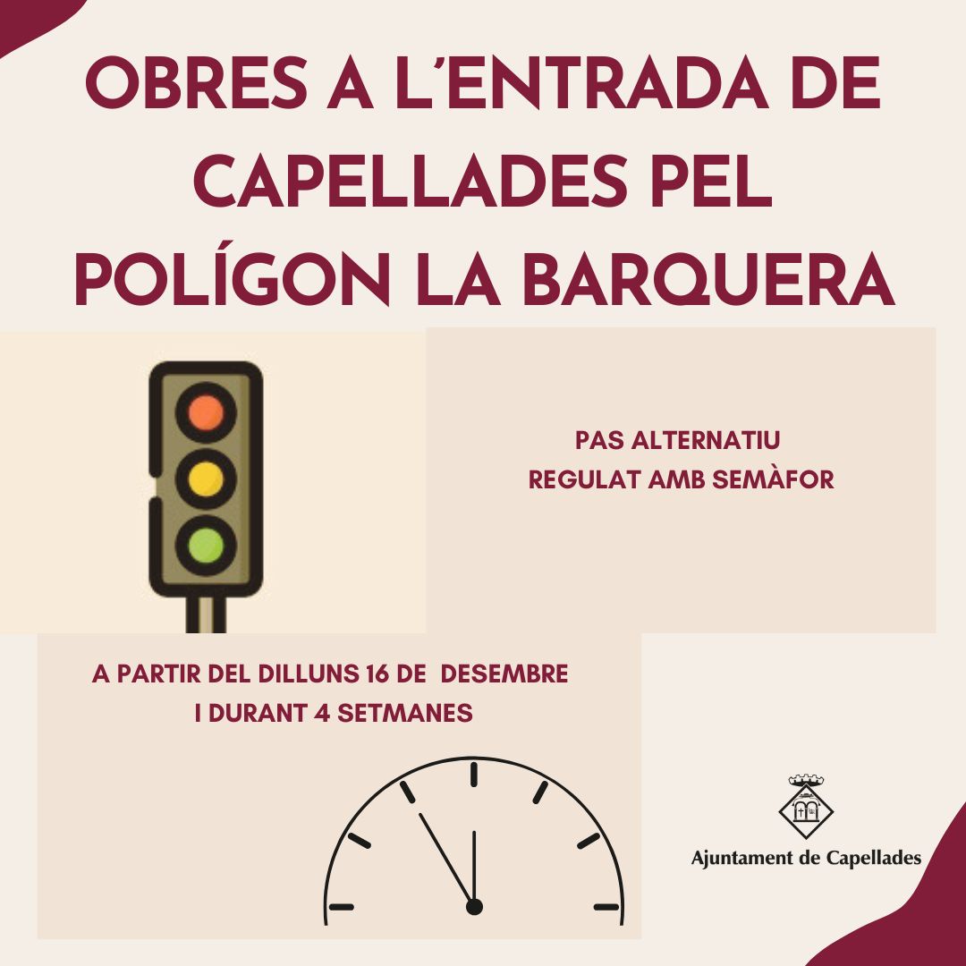 Els serveis tècnics han informat de l'inici de  les obres de reparació de l’esvoranc de la rotonda del polígon la Barquera.

Al matí s’iniciarà la implantació amb la col·locació de dos semàfors per alternar la circulació en els dos sentits i que el trànsit quedi separat de l’obra