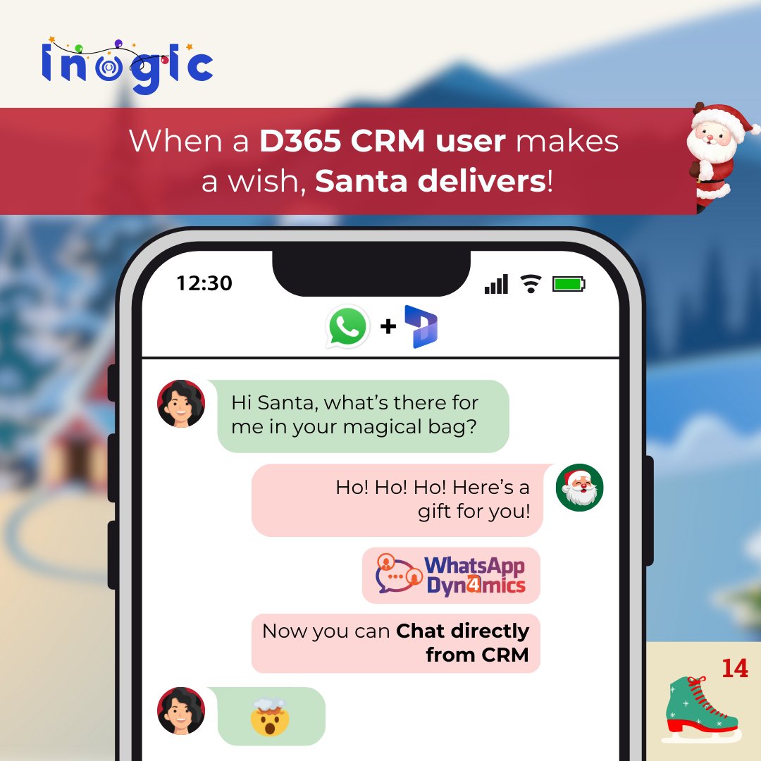 inogic's tweet image. #AdventWithInogic #advent #day14🎄✨ This holiday season, make customer interactions magical with #WhatsApp4Dynamics! 🎁 Send &amp;amp; receive or automate WhatsApp messages all within #Dynamics365.
#whatsapp #whatsappintegration #CRM