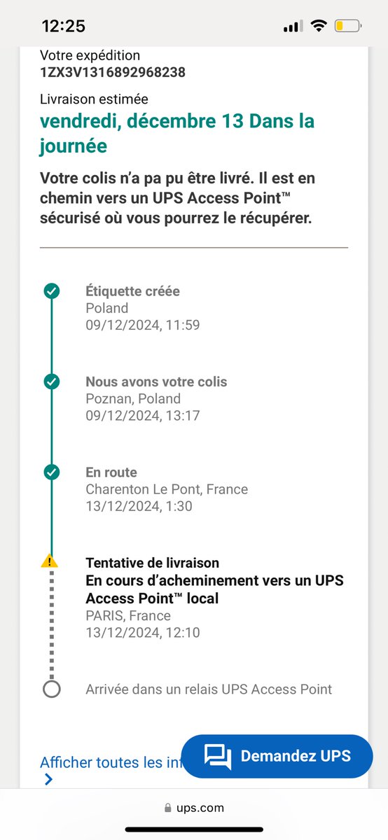 Gagouchou's tweet photo. Bonjour @UPS_FR, votre livreur n'a pas pris la peine de sonner, de m'appeler ou de laisser un avis de passage, et a visiblement décidé d'envoyer mon colis en point relais https://t.co/9YFQ6Dftpe