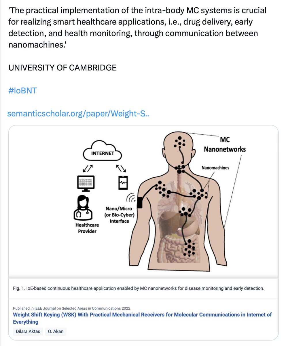 CorinneNokel's tweet photo. Undergraduate Teaching 2024/25
University of Cambridge
BIO-CYBER INTERFACE
INTERNET OF BIO-NANO THINGS #IoBNT
INTRA-BODY CONTINUOUS HEALTH MONITORING
Pro. Özgür Baris Akan
https://t.co/pi99hDsksK
https://t.co/9OADEiS7od https://t.co/3PoVqBeHNQ