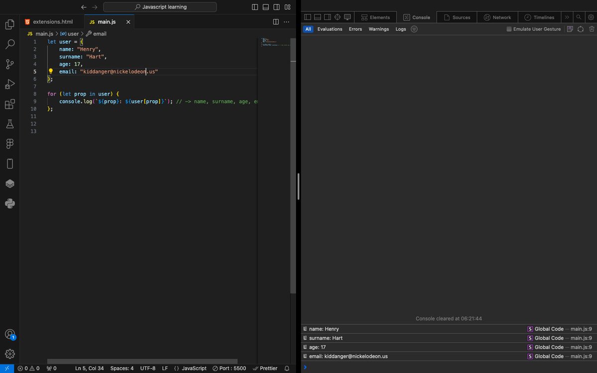 Chimereze_ee's tweet image. Day36/100 #100DaysofCode 

I continued learning about loops!  

- for…in loop: iterates over the properties of an object.

 #javascript