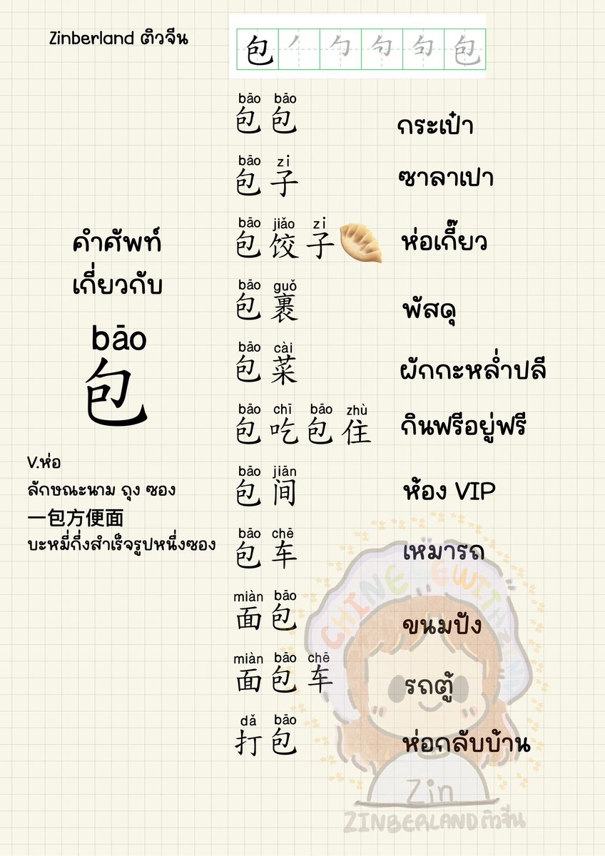 zinberland's tweet photo. 包 คำศัพท์ระดับ HSK1 https://t.co/PJ5mdjKYze