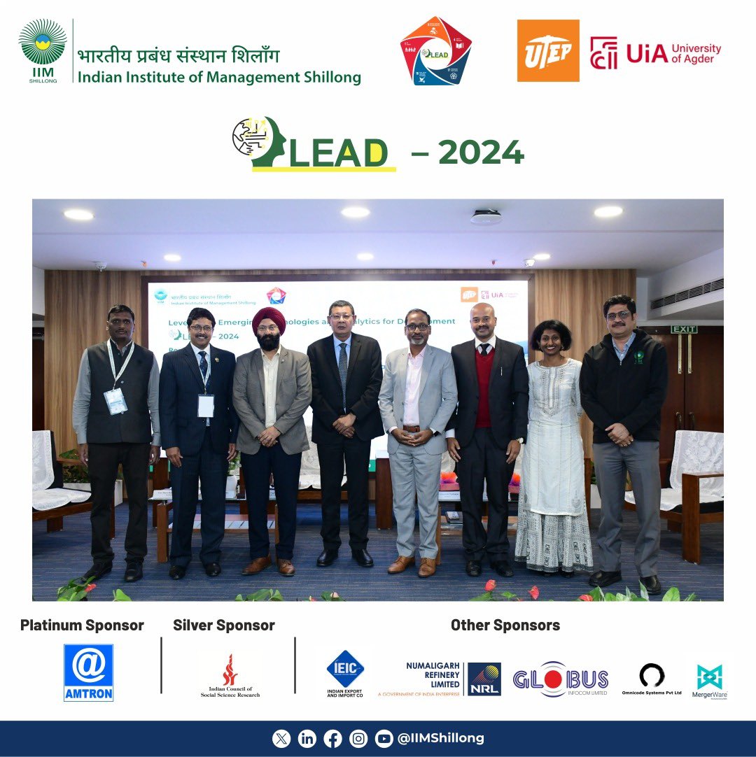 IIMShillong's tweet photo. The inaugural edition of the LEAD-2024 conference commenced with preconference events on December 9, 2024, which included a roundtable discussion and a sponsor's talk.
#IIMShillong #7thHeaven #LEAD2024 #PhD #research #LEADConference2024 #EmpoweringHumanity #TechForInclusion https://t.co/WGVesNbWKW