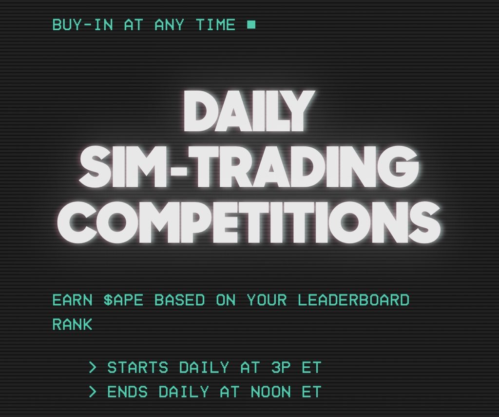 Bayo0007's tweet photo. Here is how it works, you pay an entry fee of 10ape, which in return you get 10000 usdn, its this in game currency you will be using for your trades. While trading you can use a leverage from 100x to 1000x. Each tournament starts daily from 3:00pm et to 12pm et the next day. https://t.co/hpPD9GjQby