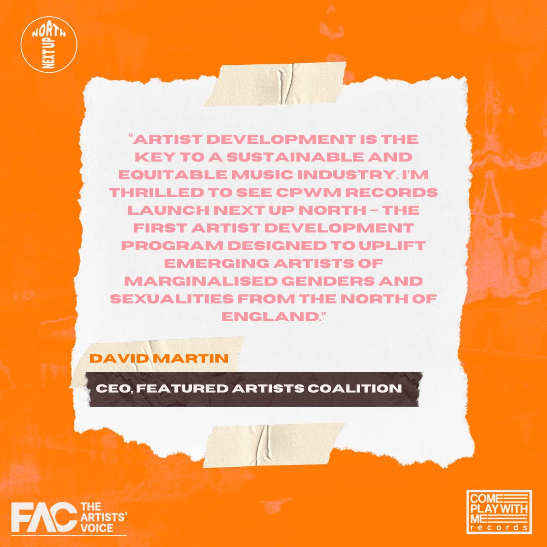 We're incredibly excited that Next Up North is supported by <a href="/FeaturedArtists/">The FAC</a> 🙌 

As a programme dedicated to empowering emerging artists from marginalised genders and sexualities, their endorsement means the world to us. 💫

🔗 Apply now via the link in bio!