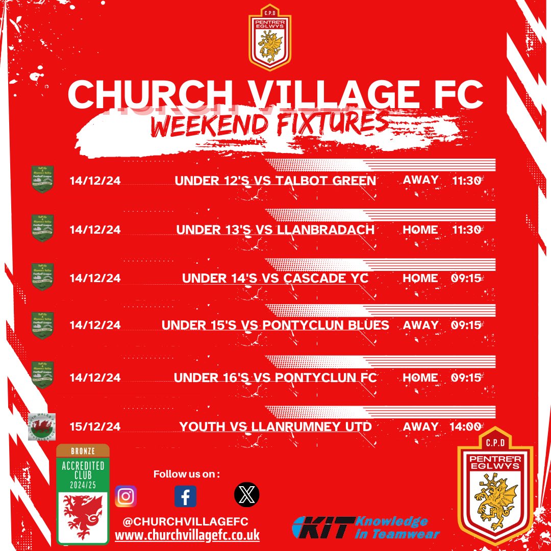 After last weeks washout the festive build up starts with a host of junior fixtures. No game for the seniors or vets this weekend but all out minis are also in action. Pob lwc pawb ❤️🤍