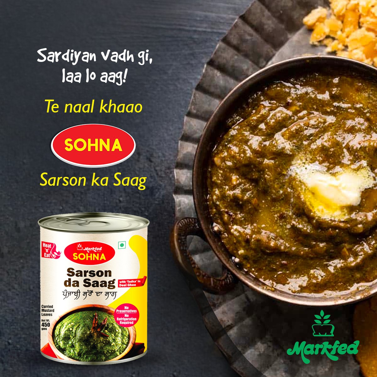 SOHNA_Markfed's tweet photo. As the cold sets in, dive in the flavours of  SOHNA Ready To Eat Sarson ka Saag.

Experience the hearty flavors of winter in every bite! 🌬🍲

To purchase Markfed SOHNA Products, please check the link given: https://t.co/3ERg2KBN9r

#SOHNAMarkfed #ReadyToEat #InstantMeals https://t.co/fq0qhGRlwH