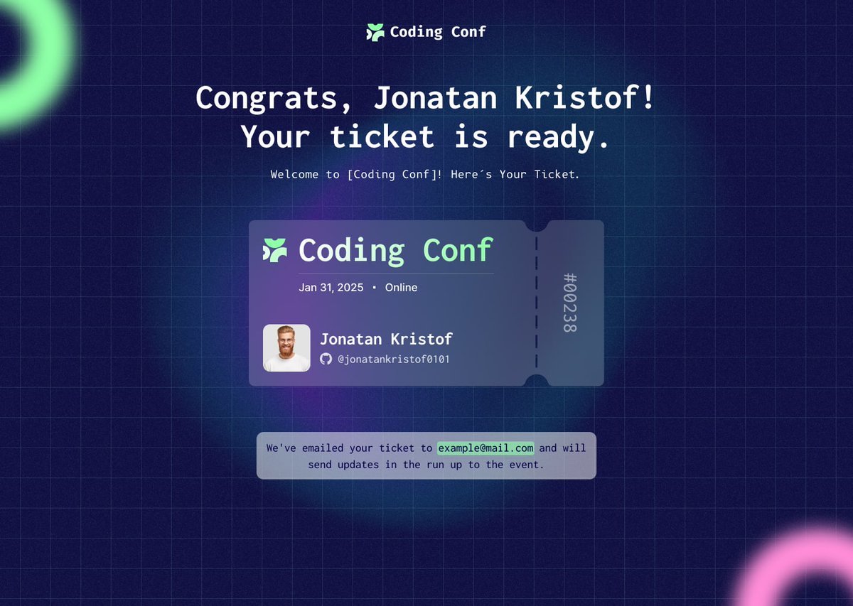 frontendmentor's tweet photo. We're working on our next FREE challenge design: a conference ticket generator! 🎟️

The first step is a form where the user adds their details, and the second step generates the ticket with their details added.

But we need your help deciding the final theme 🤗 

Comment below with which one you like the best, and we'll use the most popular choice!