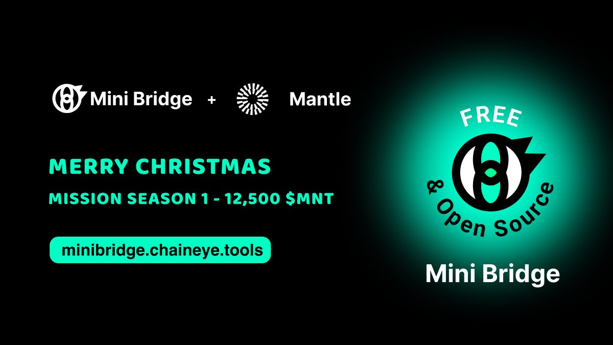 🎉 Ho ho ho! The holiday cheer is here! 🎉
We’re thrilled to team up with <a href="/0xMantle/">Mantle Network</a> to bring you the Mini Bridge x Mantle Christmas Mission: Season One — and it’s packed with festive rewards! 🎄✨

💸 12,500 $MNT is up for grabs!
All you have to do is bridge any amount from any