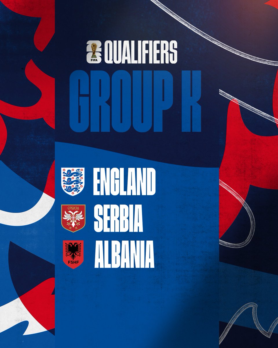 England's tweet image. Albania are next to be placed in Group K.