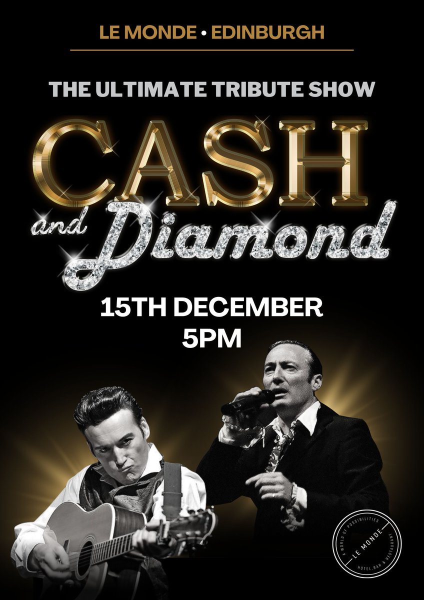 We are BACK in #Edinburgh for a special one-off show at <a href="/lemondehotel/">Le Monde Hotel</a> as part of their #ChristmasLive events. 🎄🎶

Sunday 15th December, 5pm

Book your tickets now
 designmynight.com/edinburgh/bars…

#TributeShow #JohnnyCash #NeilDiamond #LiveMusic