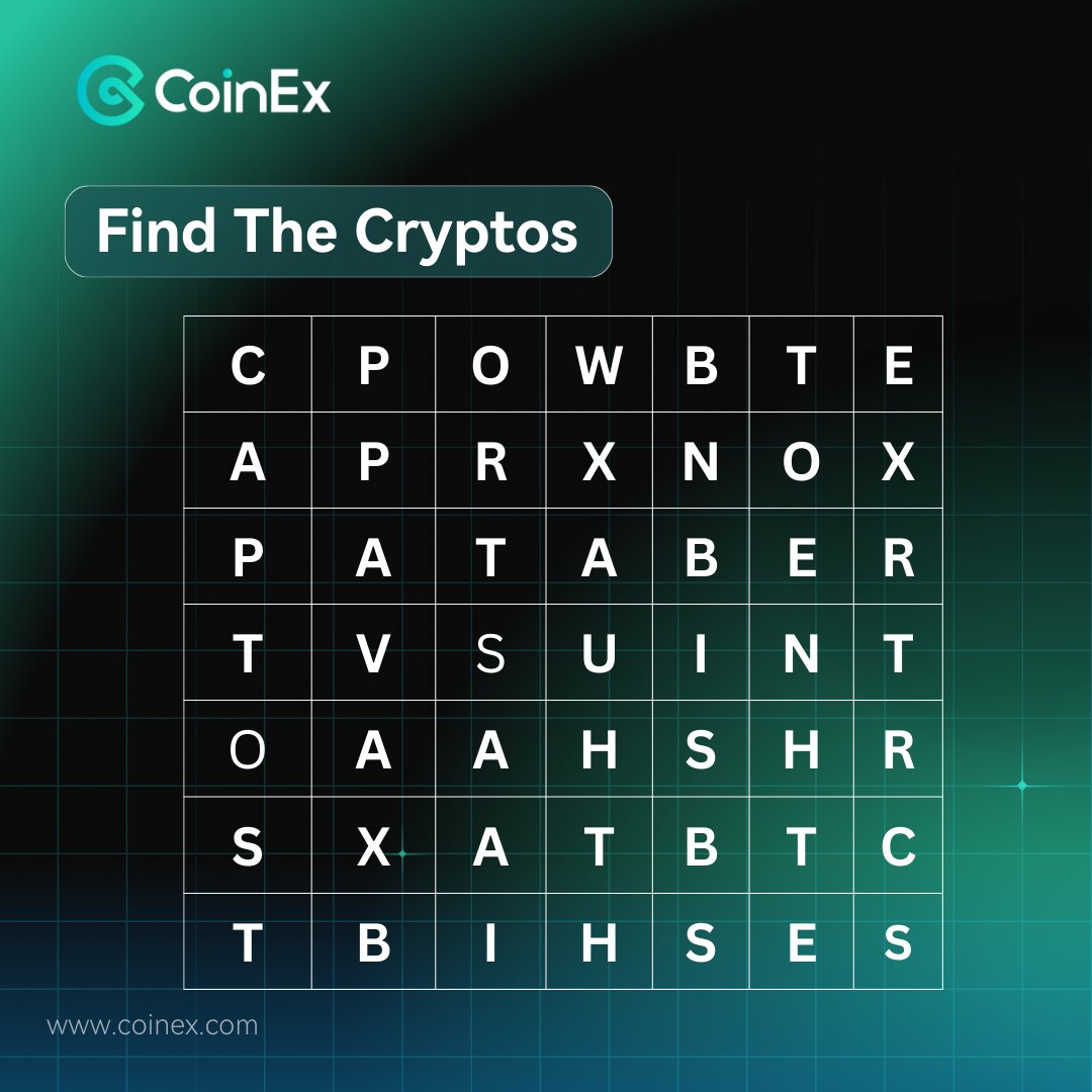 coinexindia's tweet photo. 🧩 Crypto Word Puzzle Challenge! 🧩

Can you spot the hidden crypto names in this puzzle? 👀💡

Drop your answers below and show off your crypto knowledge! 🚀

#CryptoPuzzle #CryptoFun #CoinExIndia https://t.co/db0RNmd7JH