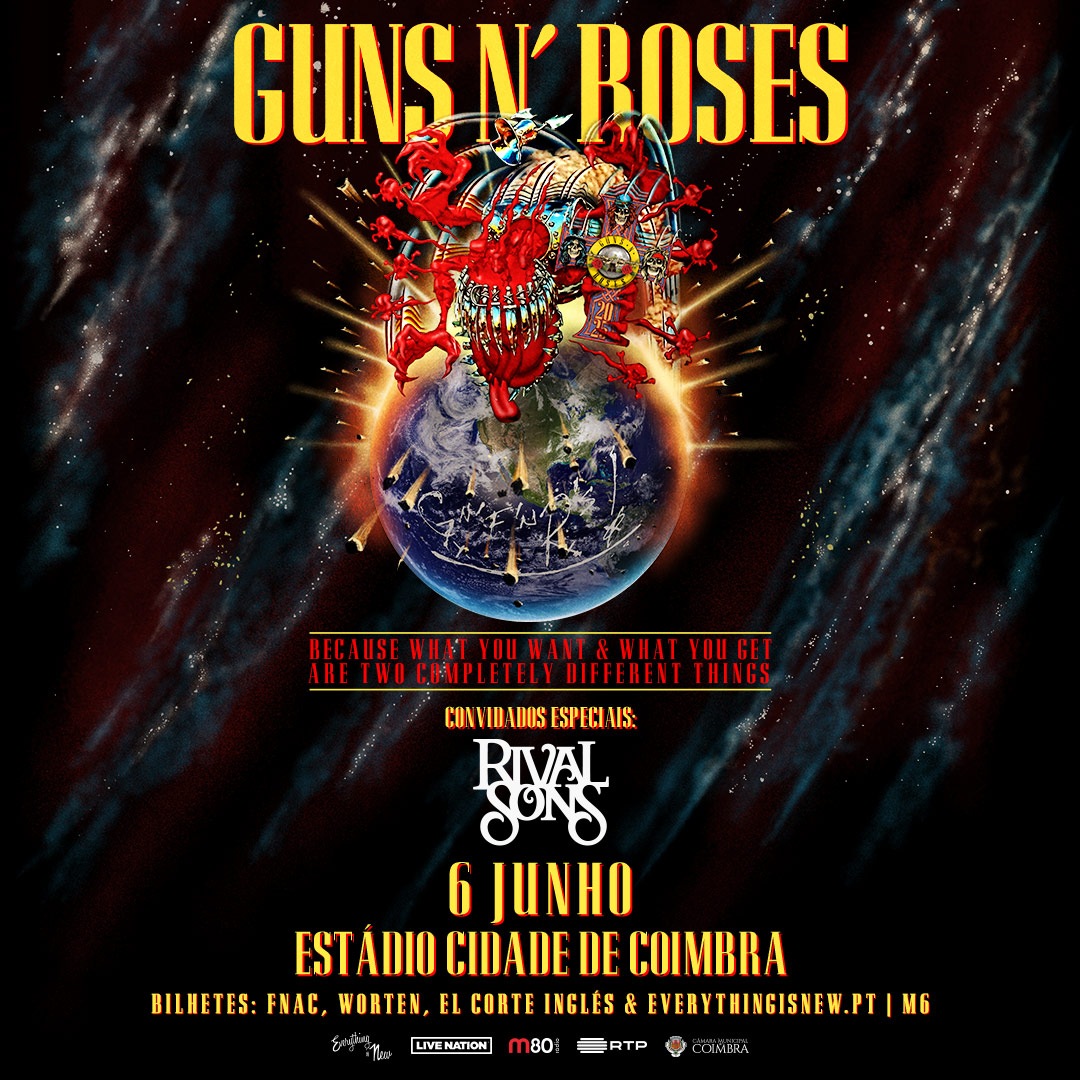 ticketlinept's tweet photo. GUNS N’ ROSES EM PORTUGAL 🔥
Já pode garantir o seu lugar num dos mais esperados concertos do ano! Dia 6 de junho no Estádio Cidade de Coimbra. 🎟️ Os bilhetes já estão à venda em https://t.co/dCAKzLZtst.
#ticketline #guns #gunsnroses https://t.co/mk9zbDefLh