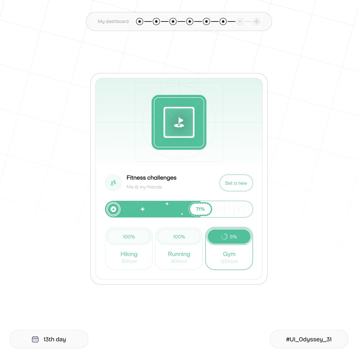 Hi there:))))

📅 Day 13 of UI_Odyssey_31! Introducing the Fitness Challenge Component – where friendly competition meets fitness goals! 🎯 Challenge your friends, track your progress, and see who comes out on top🏆💥
#UI_Odyssey_31 #uxdesign #productdesign #uiux #uiuxdesign