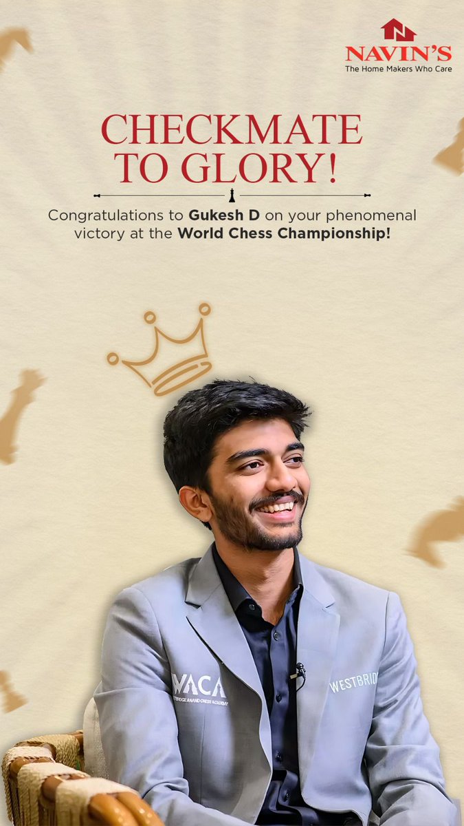 NavinHousing's tweet photo. Congratulations to Gukesh D on your extraordinary triumph at the World Chess Championship! Your dedication and strategic brilliance inspire us all.

#worldchesschampion #gukeshd #chess #navins https://t.co/12J8KcbPPC