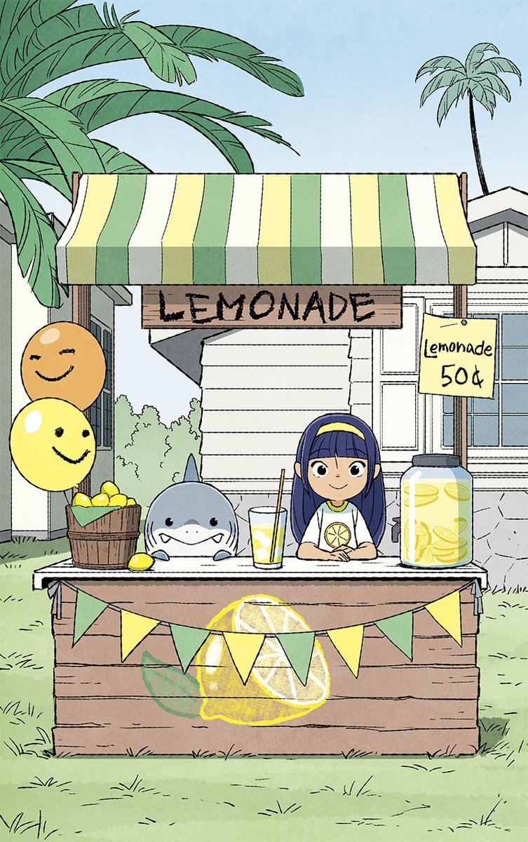 Gurihiru's tweet photo. ジェフのお友達のメイちゃんはシーズン2から度々登場している女の子。2人でパーティしたりレモネードを売ったりしていましたが、今回初めて名前がつきました!
#jeffthelandshark #ItsJeff https://t.co/QjCaU71oc3