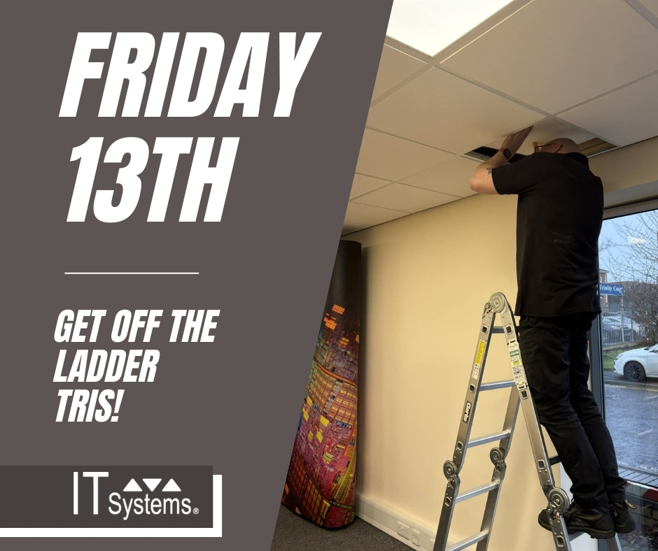 ITSystems_ITS's tweet photo. Our Technical Director is at it again - Its Friday the 13th Tristen - stop being silly!
#friday13th #healthandsafety #dontfalloff https://t.co/NXCptzIvgh