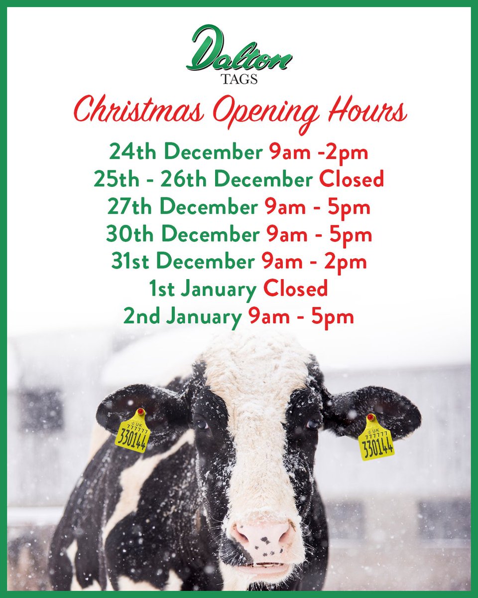 𝐂𝐡𝐫𝐢𝐬𝐭𝐦𝐚𝐬 𝐎𝐩𝐞𝐧𝐢𝐧𝐠 𝐇𝐨𝐮𝐫𝐬🎅🎄
Please note whilst we are closed you can email your orders to sales@daltontags.co.uk, or you can place an order on our website daltontags.co.uk, and we will pick up your order on our return🎄