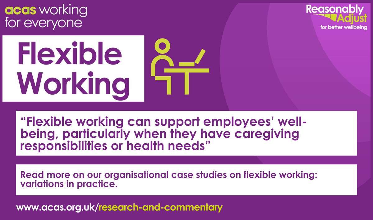 acasorguk's tweet image. 💡 Could #FlexibleWorking play a larger role in workplace wellbeing?
We conducted 35 semi-structured interviews with representatives in HR, policy, trade unions &amp;amp; individual managers across 5 large service sector organisations.
Read about the findings 👉  acas.org.uk/research-and-c…
